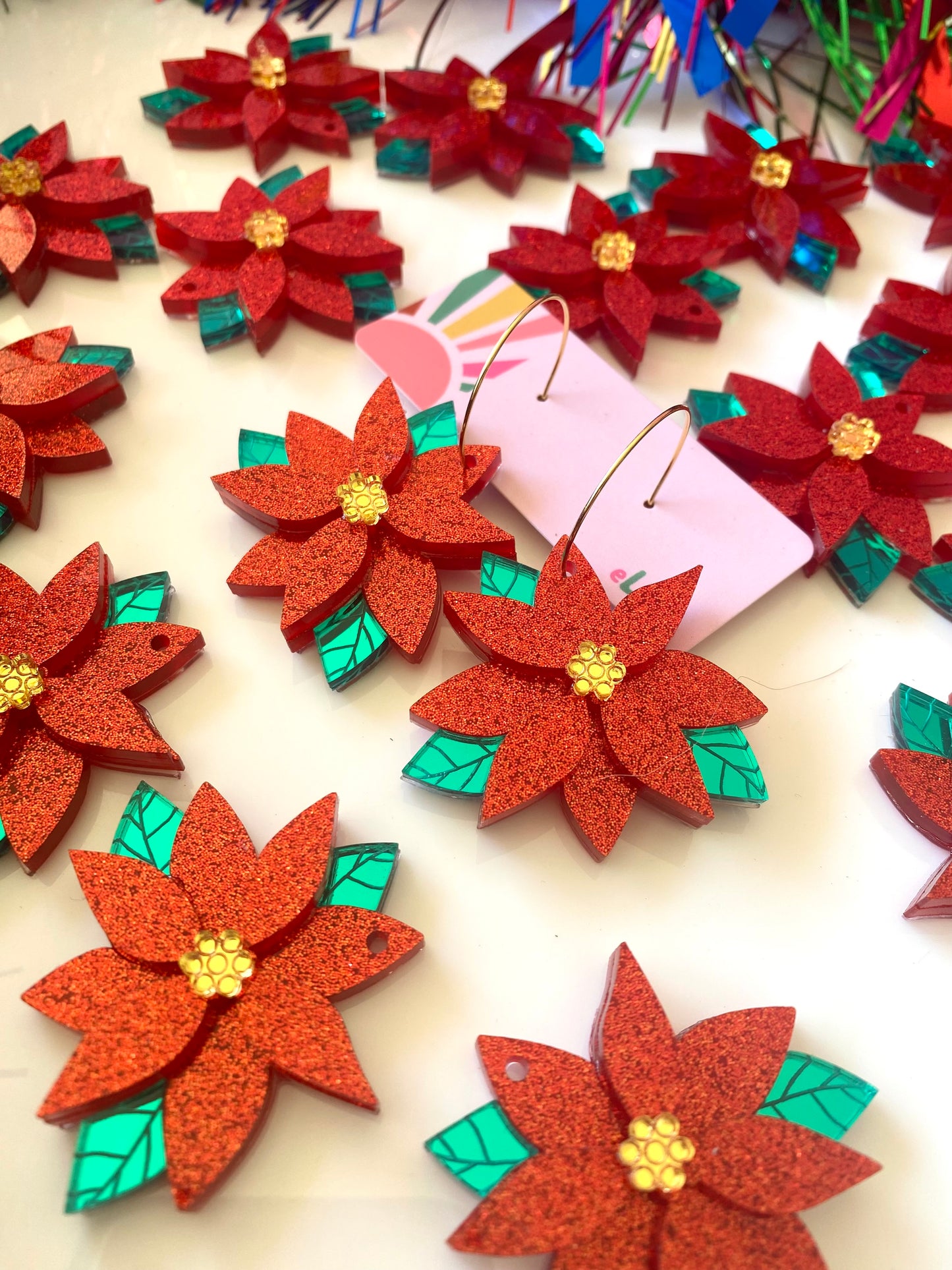 Poinsettia Hoop Earrings