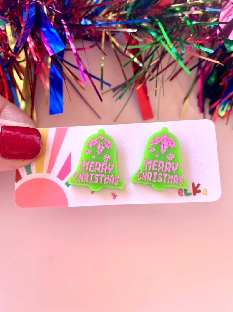 Merry Christmas Bell Studs