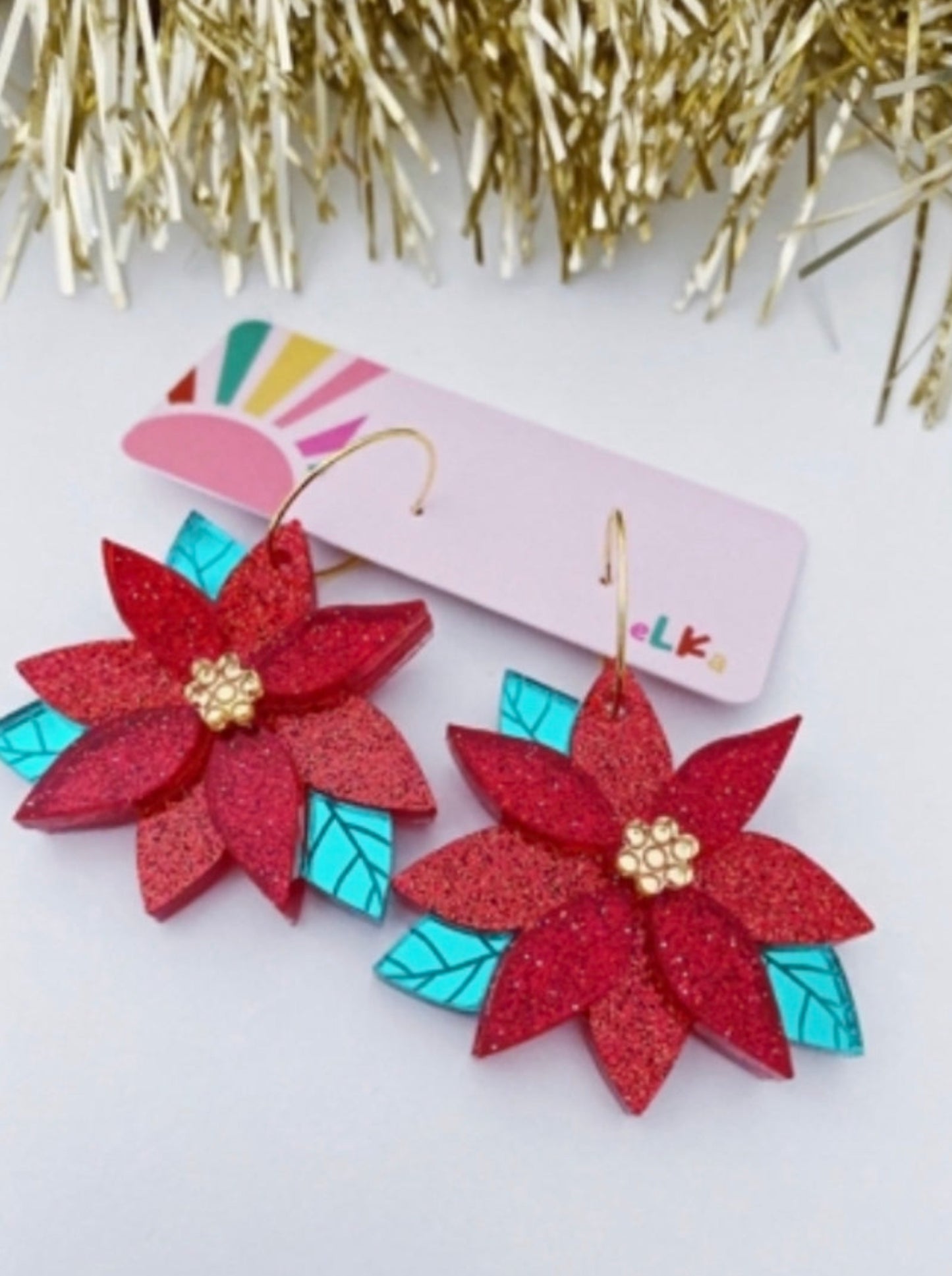 Poinsettia Hoop Earrings