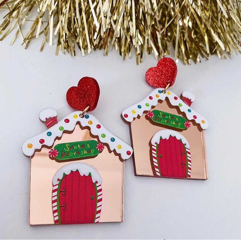 Gingerbread House Dangle Earings