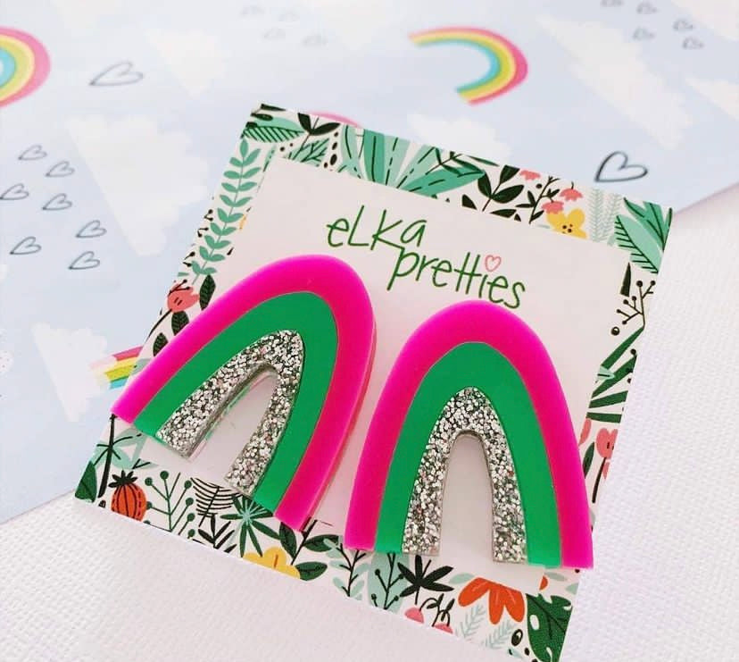 Mega Rainbow Studs - Green & Pink