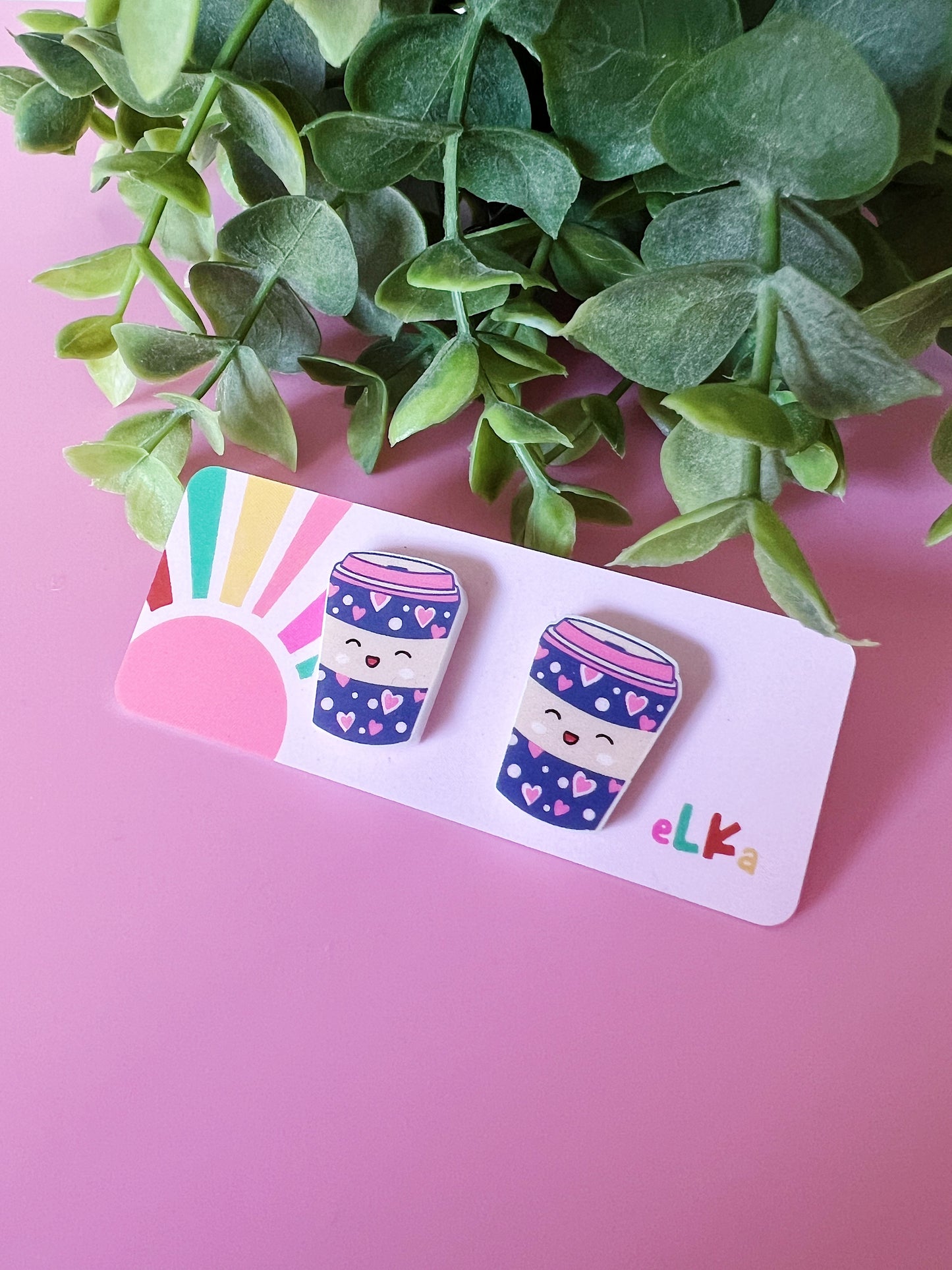 Happy Coffee Cup Mini Studs