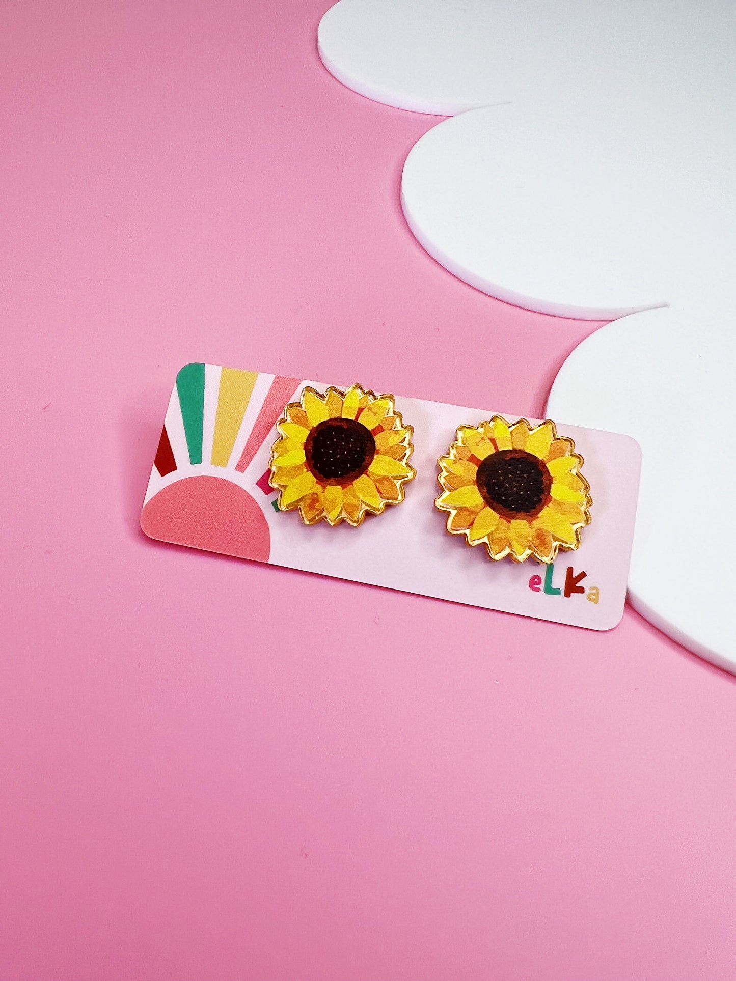 Sunflower Studs - Printed on Gold mirror