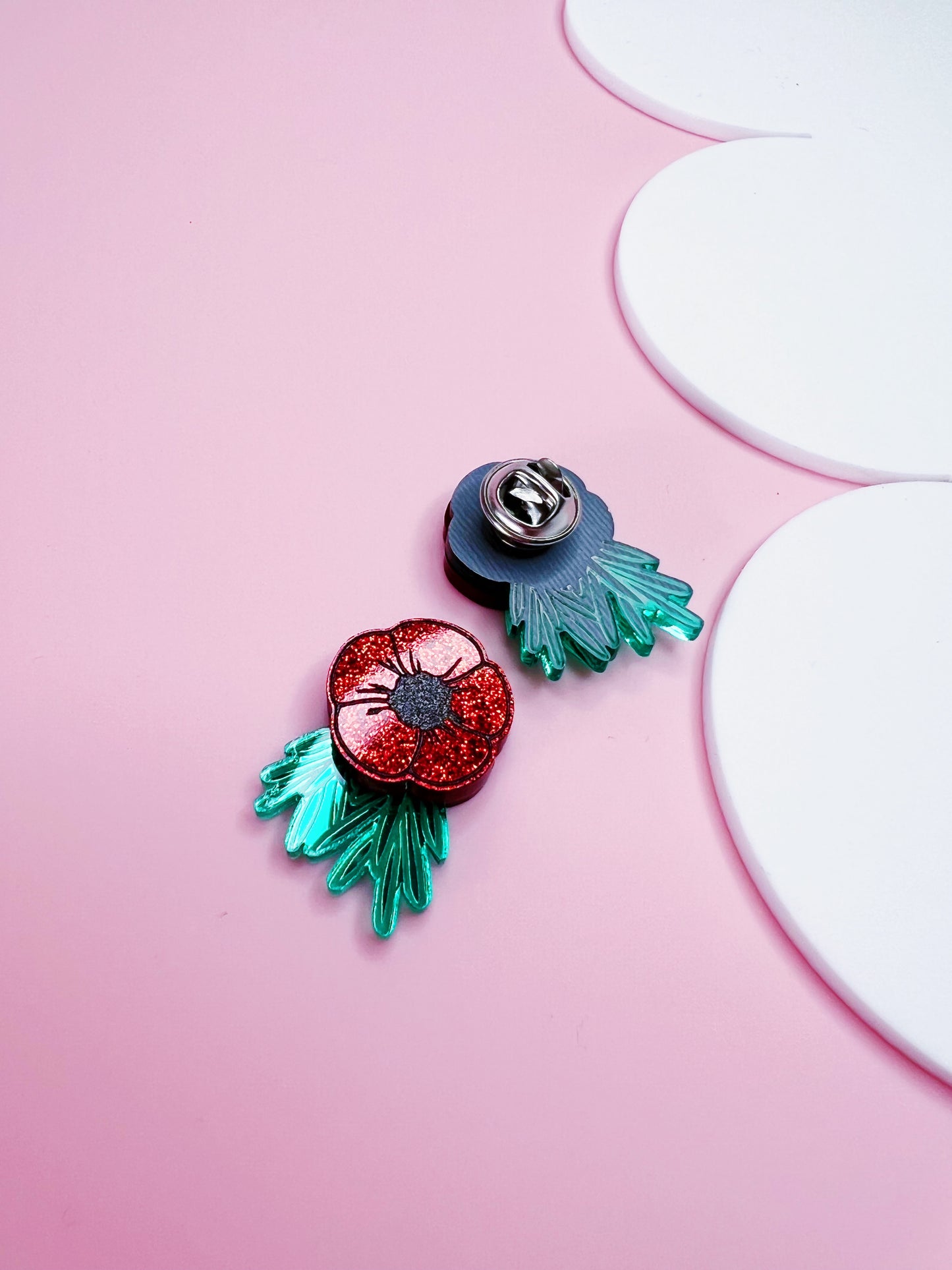 SINGLE Poppy & Rosemary PIN - Red Glitter & Green Mirror
