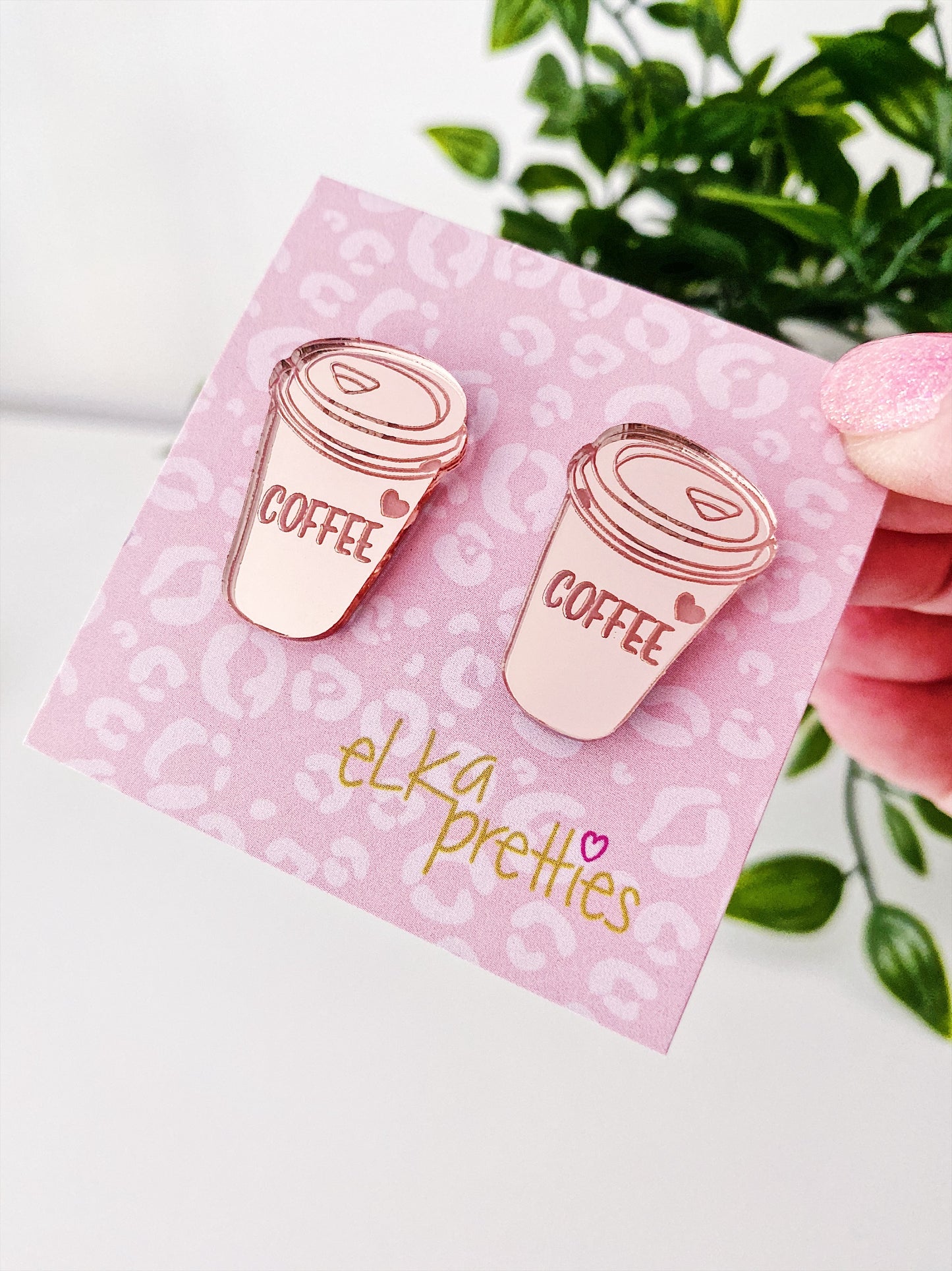 Mega Coffee Cup Studs - Rose Gold Mirror