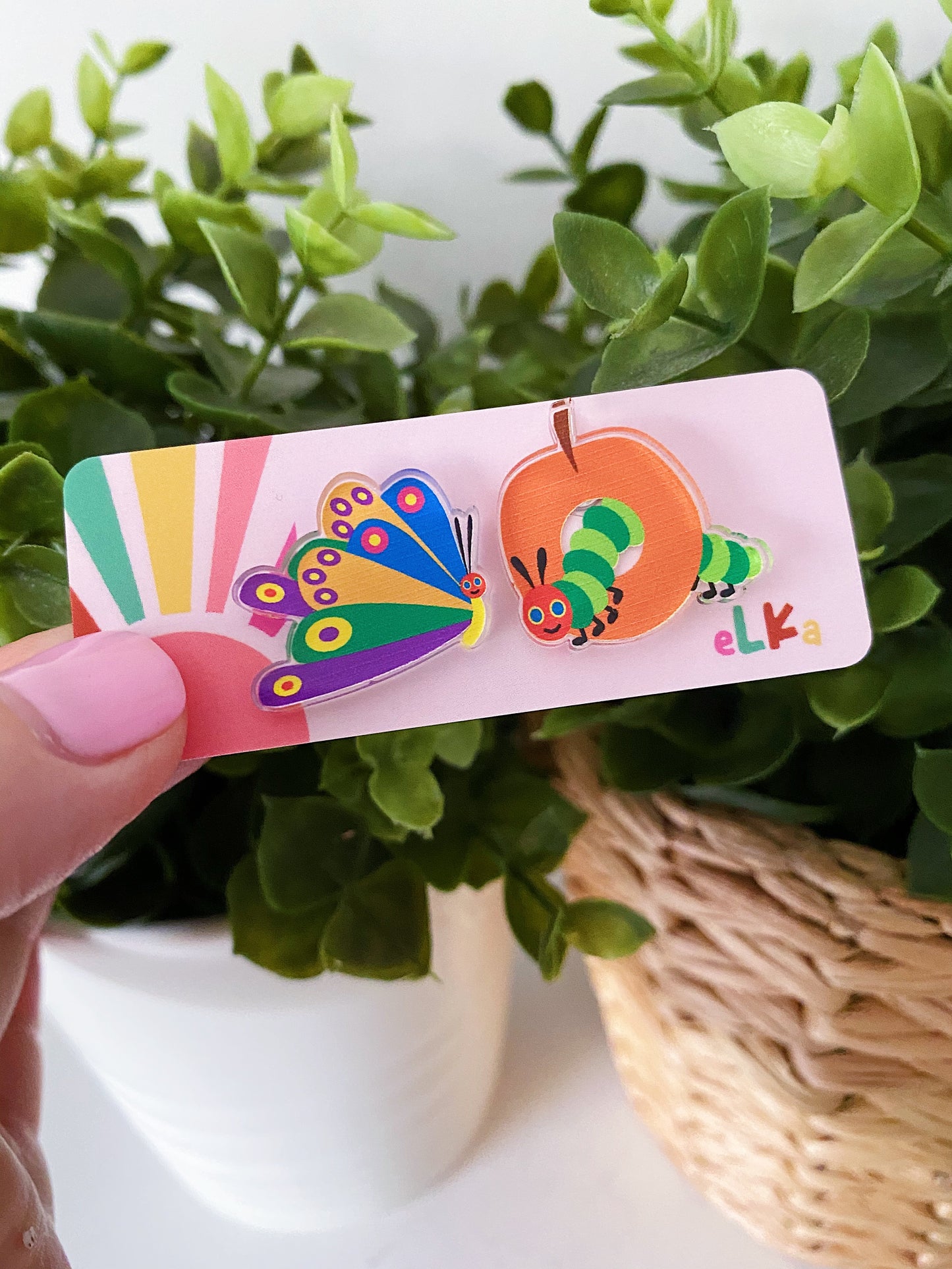 The Happy Caterpillar & Butterfly Studs - Printed