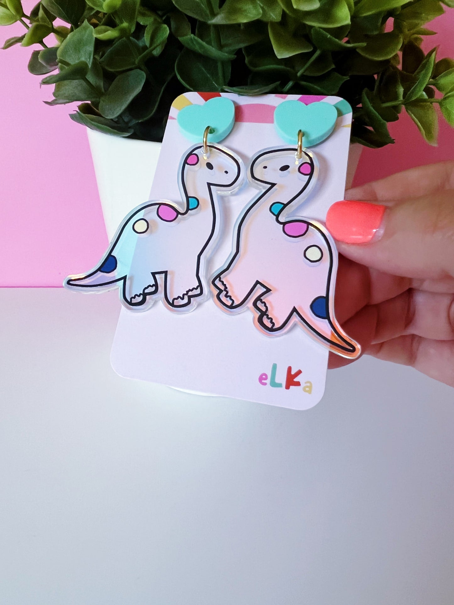 Betty Brontosaurus Printed Dangles - Choose your Colour