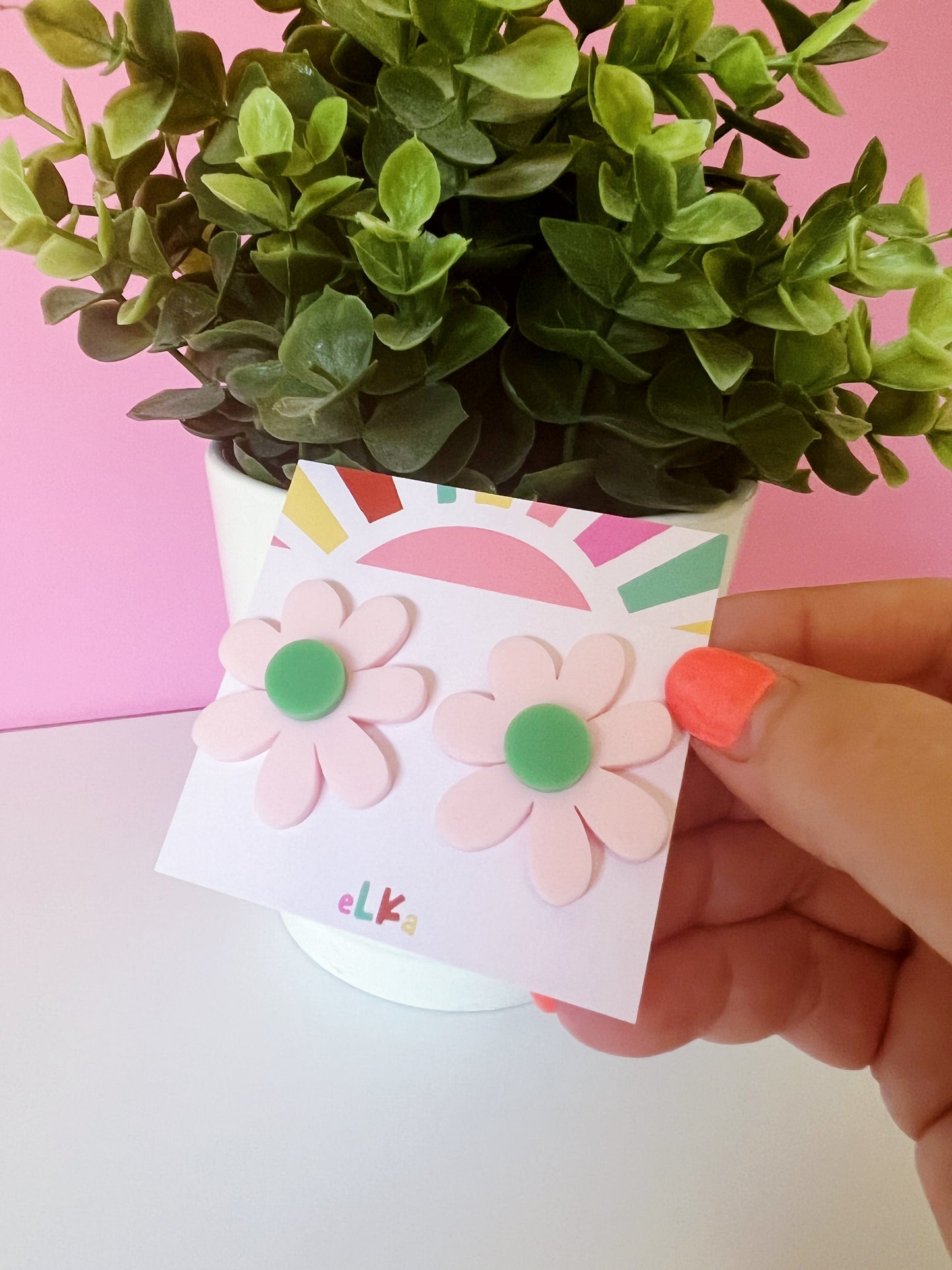 Daisy Mega Studs - Blush + Green