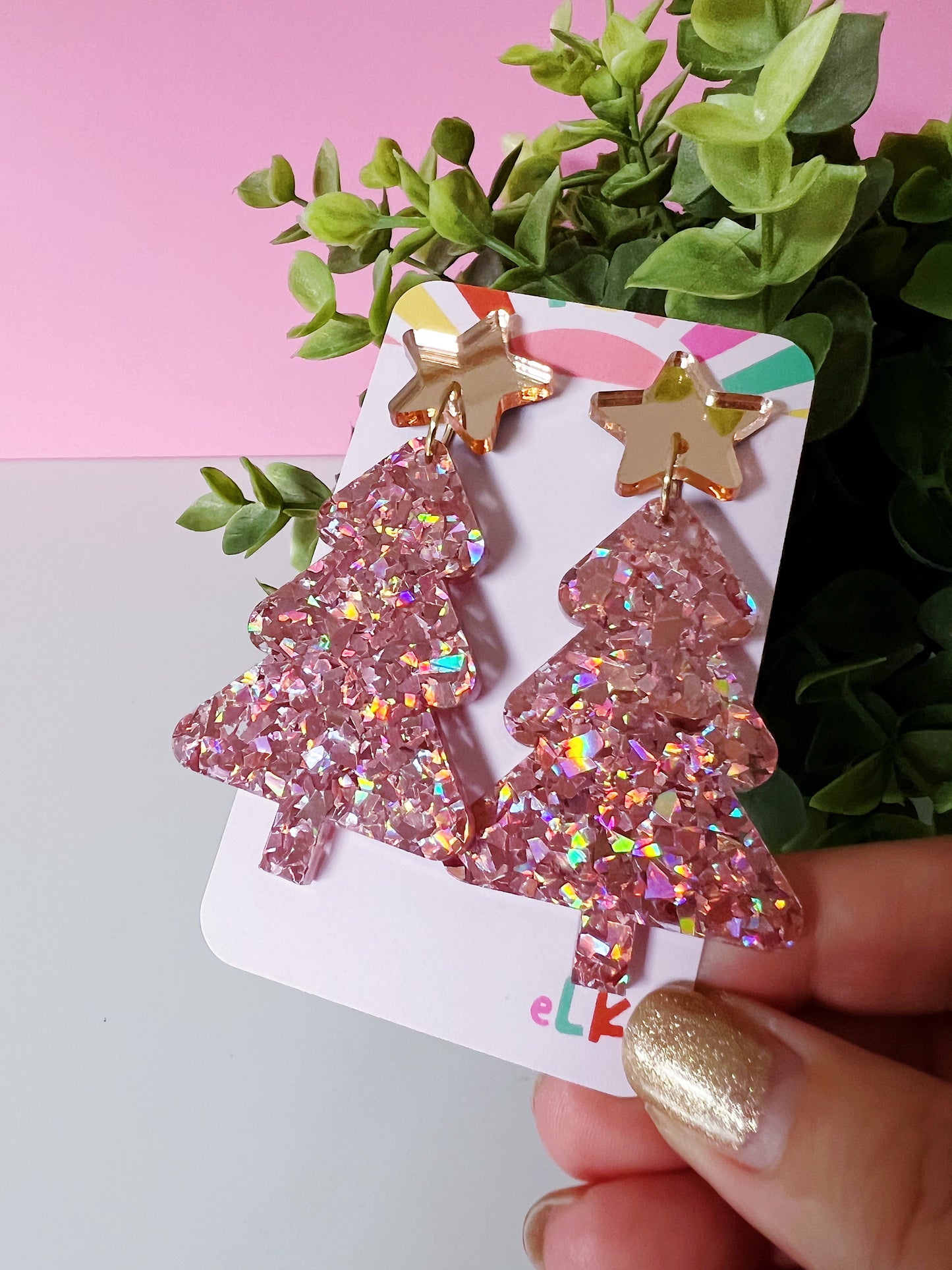 Christmas Tree Dangles - Shattered Rose Gold