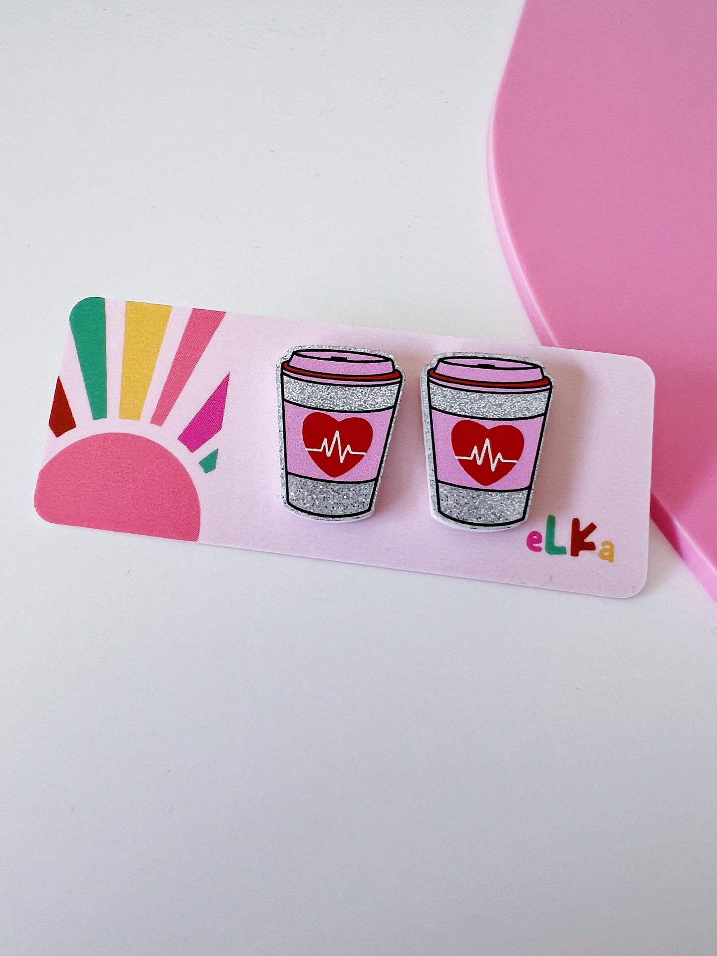Heartbeat Coffee Cup Studs