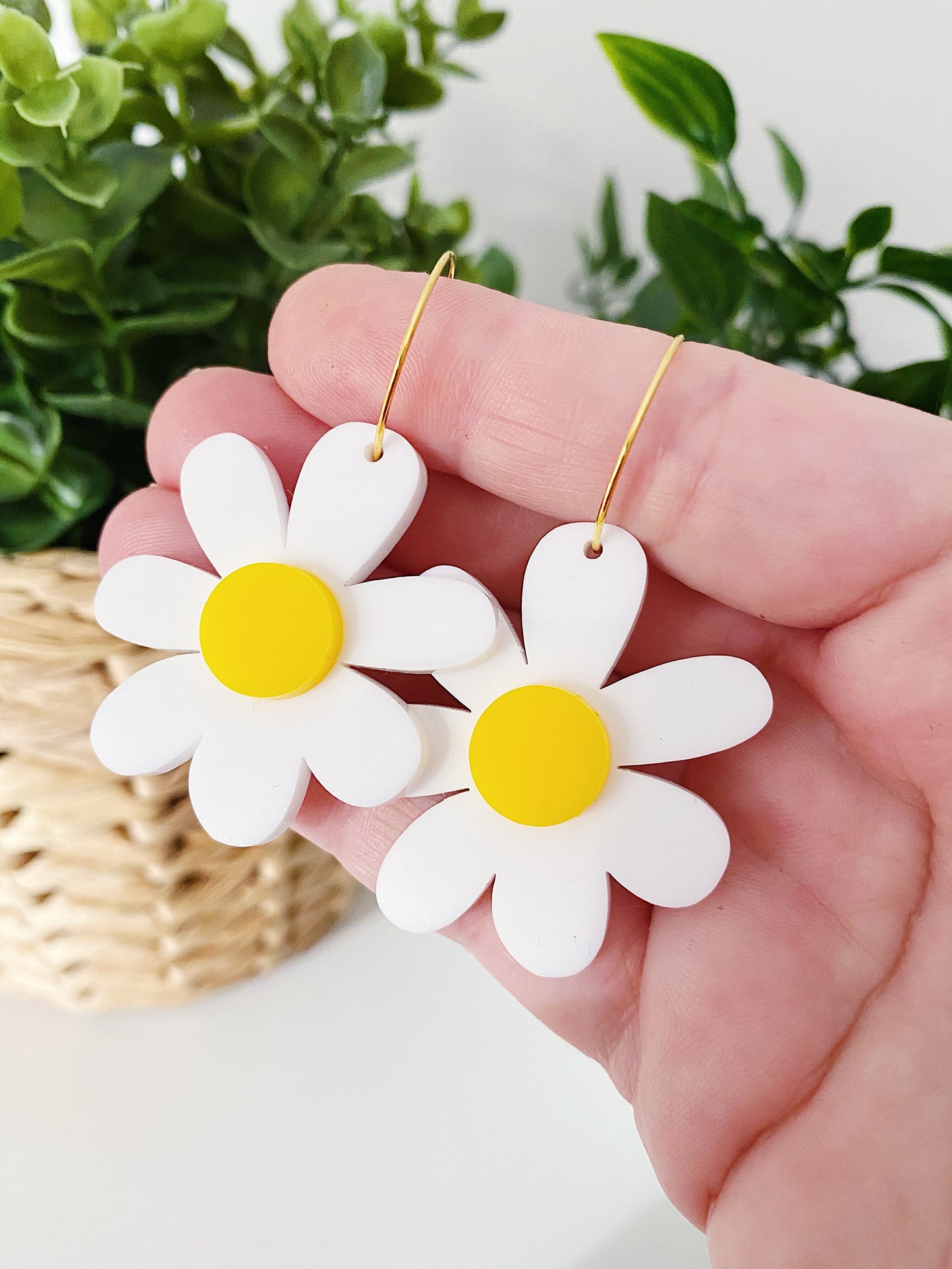 Daisy Hoops - White + Yellow