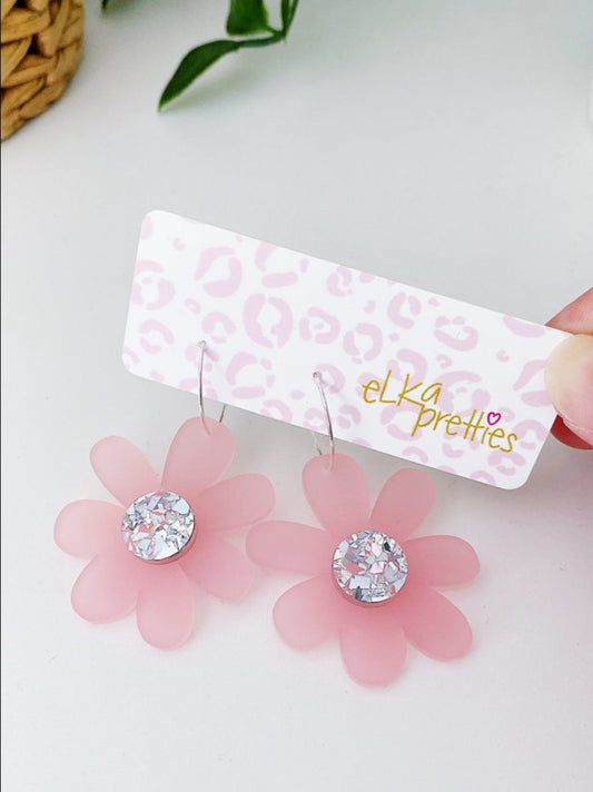 Daisy Hoops - Frosted Pink Blush + Shiny Silver