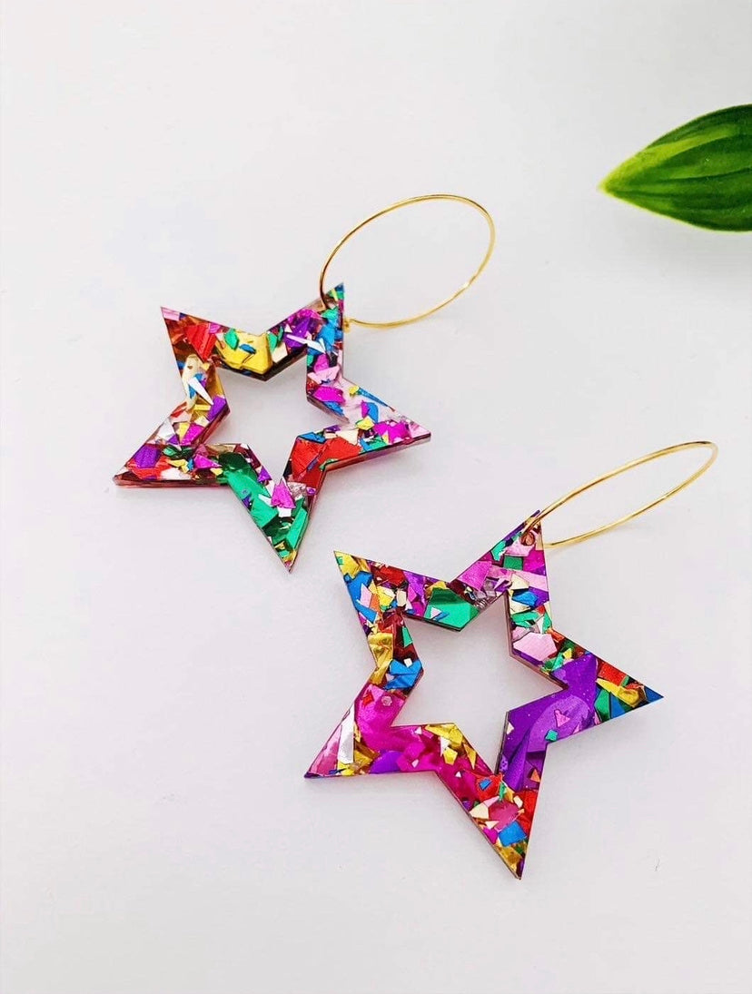 Chunky Glitter Star Hoops