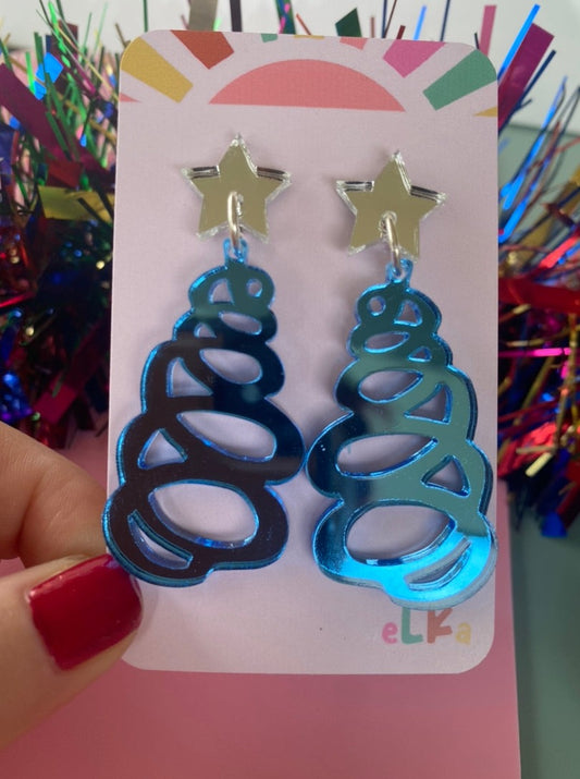 Christmas Swirl Tree Dangle Earrings