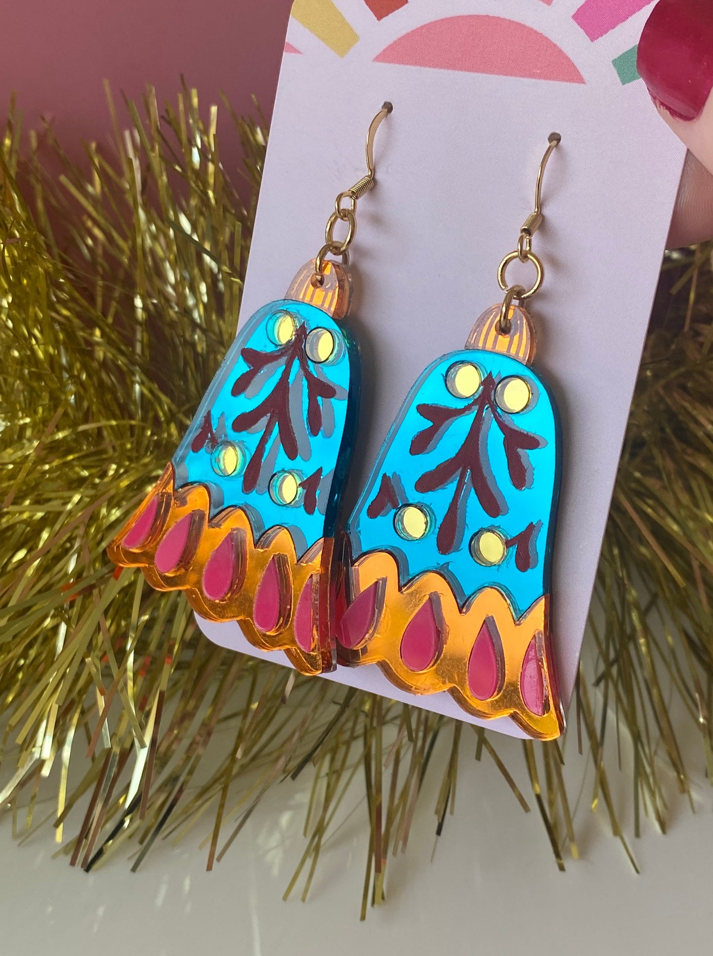 Jingle Bells Swiss Teal Hook Earrings