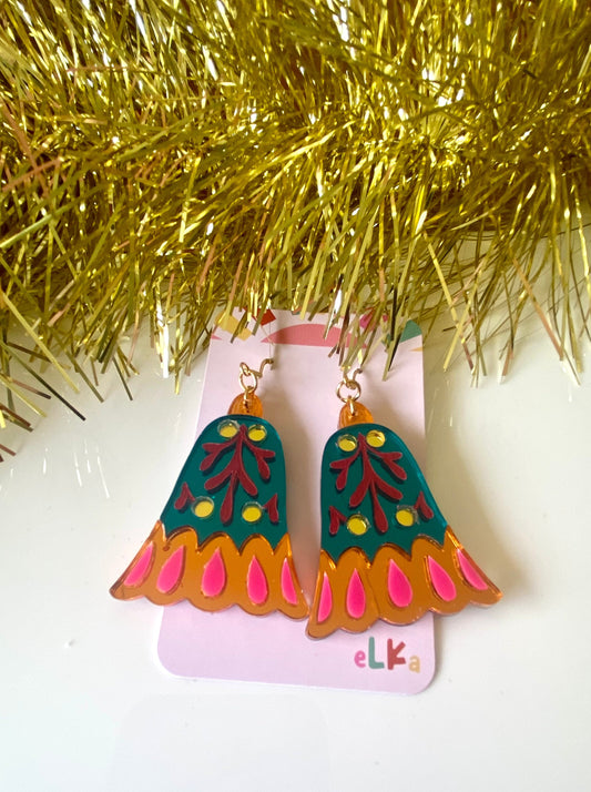 Jingle Bells Swiss Teal Hook Earrings