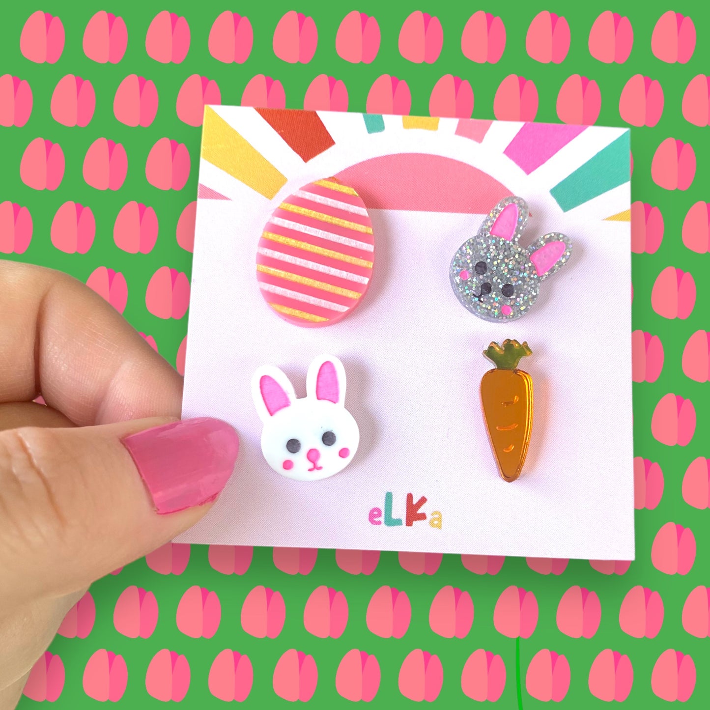 Easter Bunnies, Egg & Carrot Stud Pack