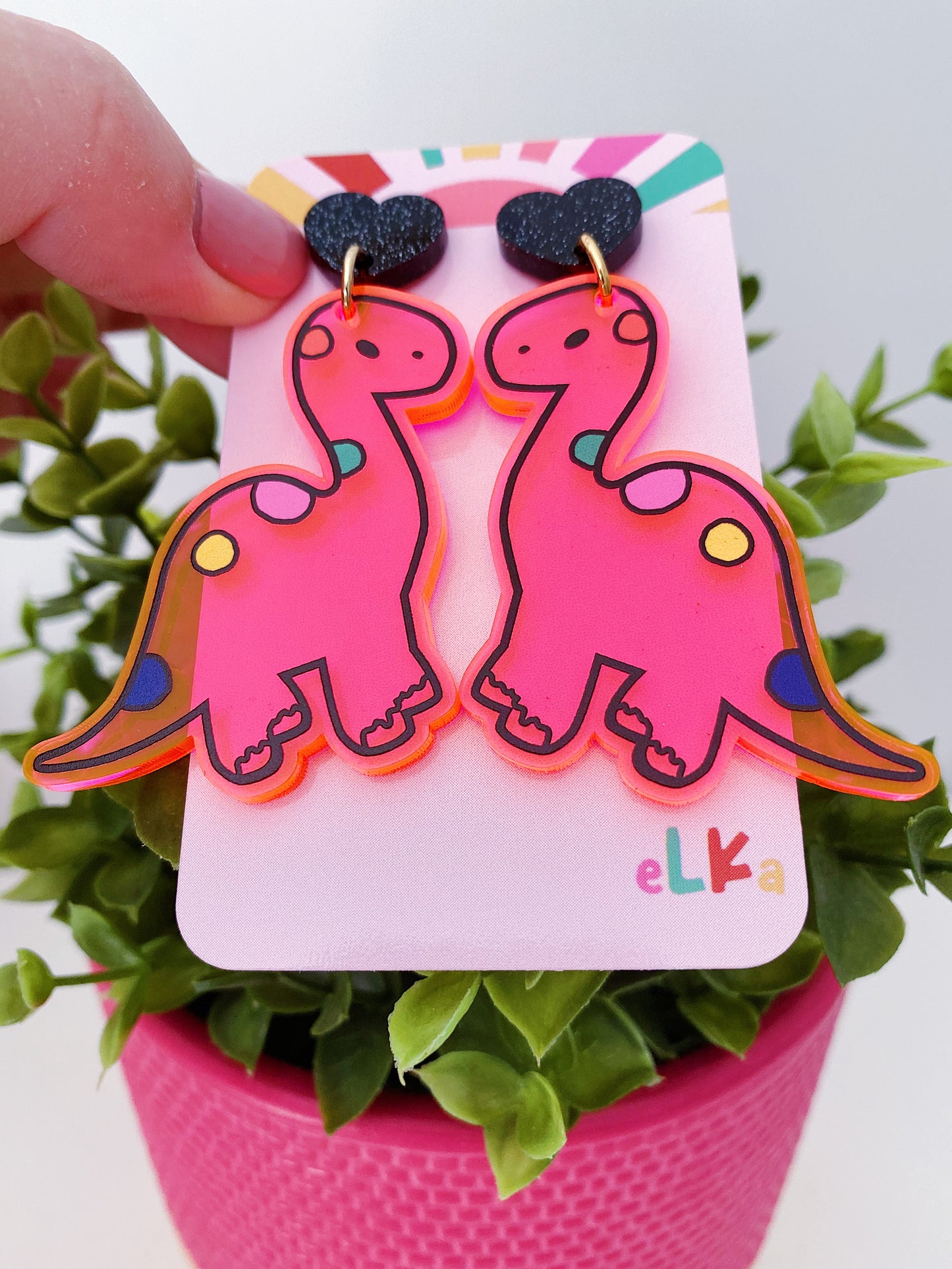 Betty Brontosaurus Printed Dangles - Choose your Colour