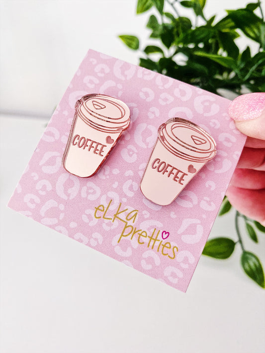 Mega Coffee Cup Studs -  Rose Gold Mirror