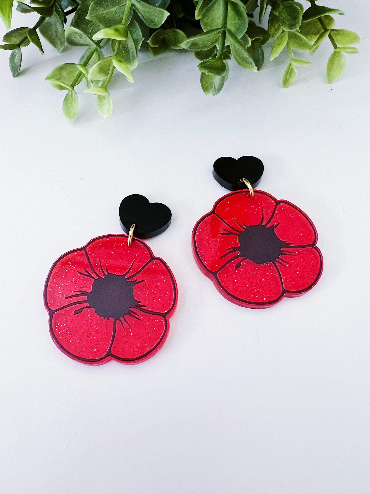 Poppy Dangles - Red Transparent Glitter