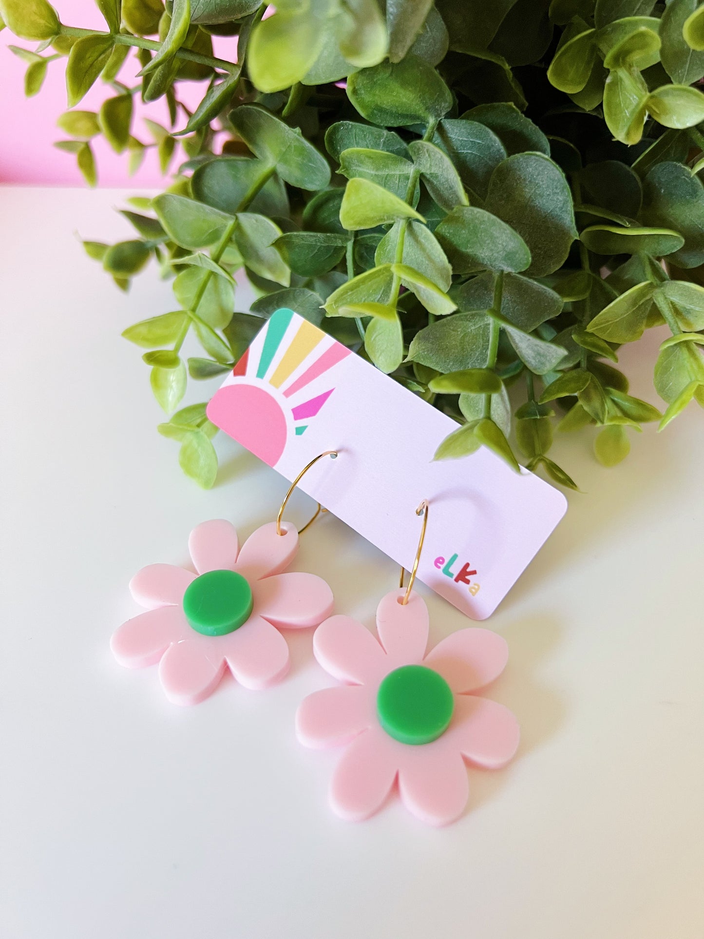 Daisy Hoops - Blush + Forest