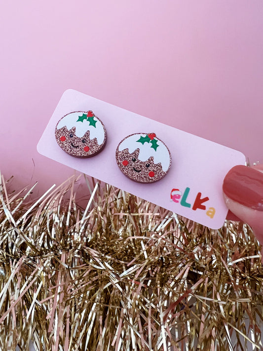 Happy Christmas Pudding Studs - NOW $8.00